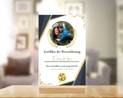 Acrylglas "Zertifikat der Wertschätzung"